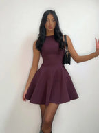 HH Women Summer Sexy Sleeveless Solid Casual Mini Dress Female Vintage Chic High Street Slim Rear Zipper Pleated Dress