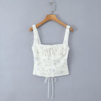 2025 Summer Sexy Floral Print Corset Camis Women Cross Lacing Up Bandage Bow Back Tank Top Slim Fit Vest Tee