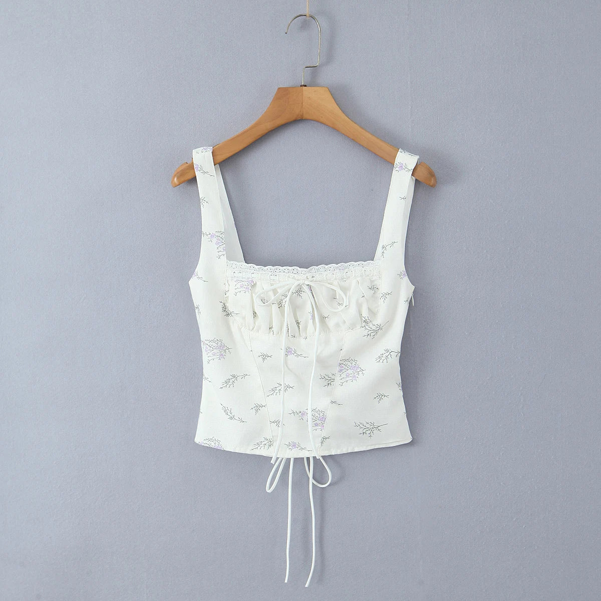 2025 Summer Sexy Floral Print Corset Camis Women Cross Lacing Up Bandage Bow Back Tank Top Slim Fit Vest Tee