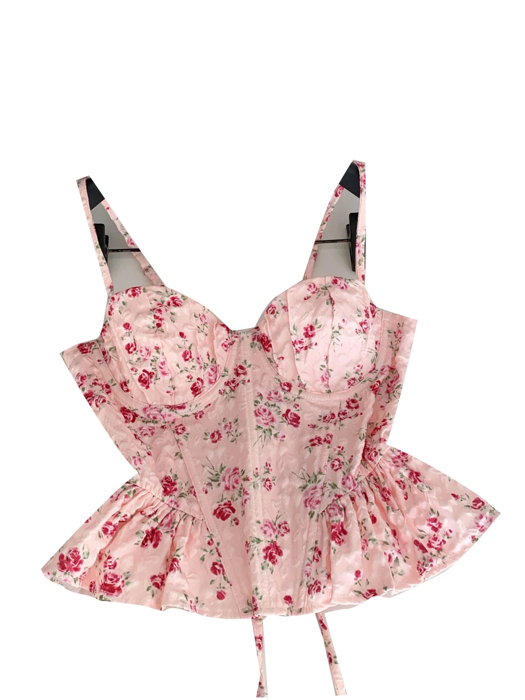 Sweet Spicy Floral Print Crop Top Women's Summer Pure Desire Versatile Bell Bottom Sleeveless Vest Belted Waist Halter Neck