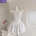 French Coquette Summer Floral Print Corset Mini Dress Women Slim Fit Lace Bow Spaghetti Strap Elegant Party Date Night Outfit