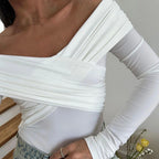Women Off Shoulder Shirts Short Shirts Fashion Front Cross Long Sleeve Slim Fit Tops Ladies Clothing Clubwear Female Streetwear