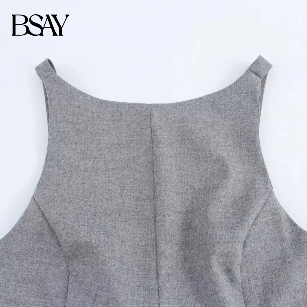 BSAY Top for Women Fashion Autumn Winter New Backless Bow Side Zip Blouse Street Clothing Vest Tank Chic Ladies Crop Tops Mujer