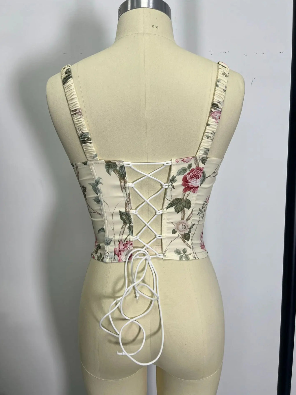 Women's Country Floral Printing Cut-Out Lacing Design Bustier Tops Waistband Sexy Short Underwear Top for Ladies