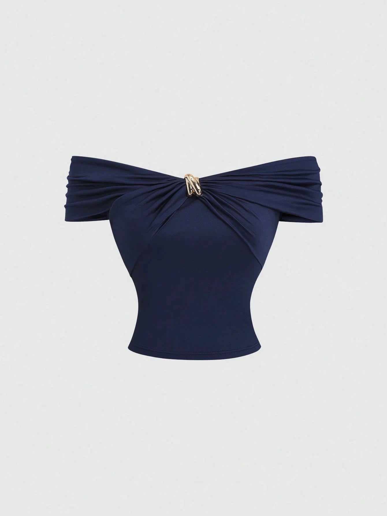 Women's Sexy Off-Shoulder Pleating Metal Buckle Decor Crop Top Casual Slim Fit Strapless Solid Color Top Summer 2026