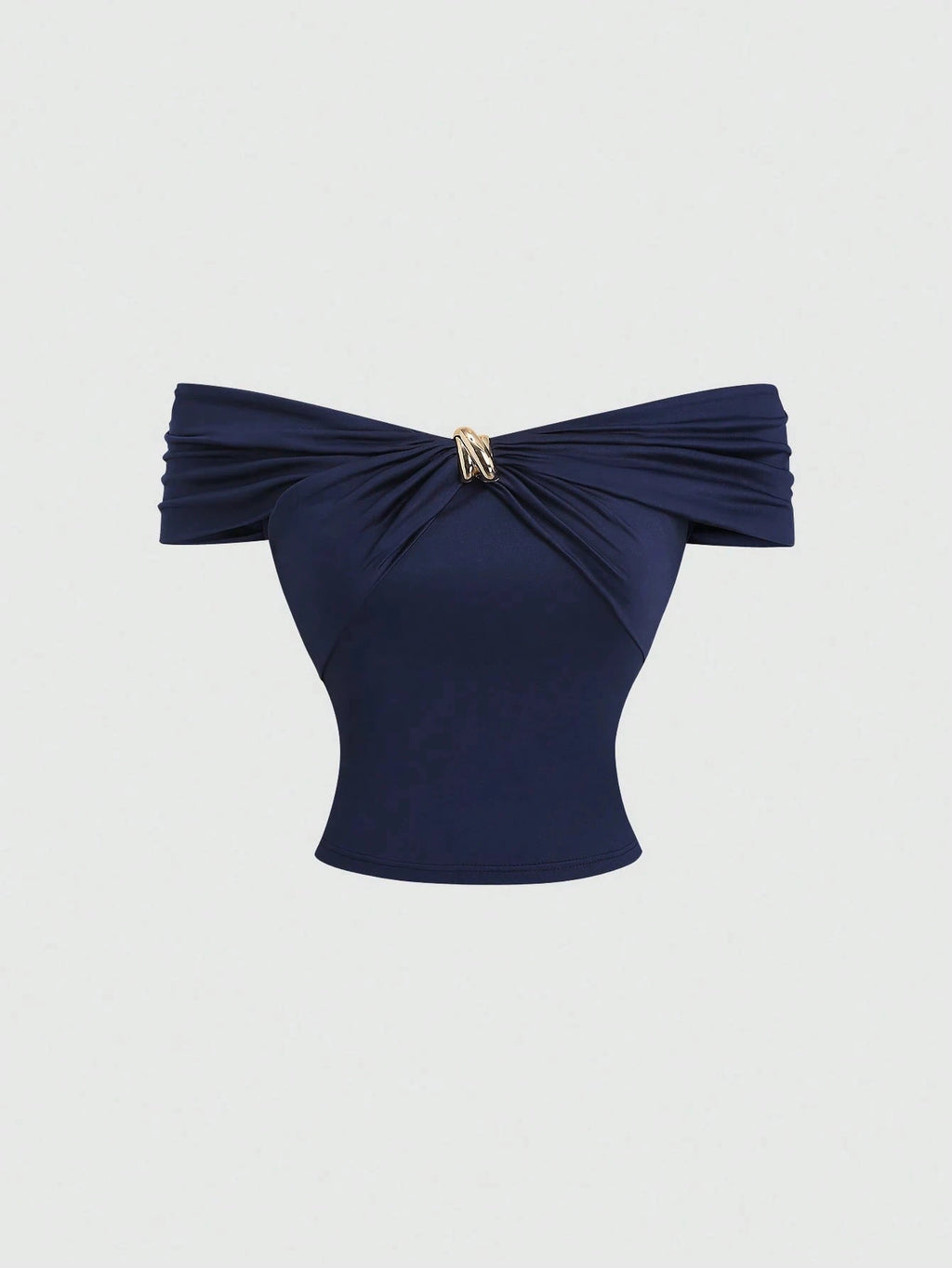 Women's Sexy Off-Shoulder Pleating Metal Buckle Decor Crop Top Casual Slim Fit Strapless Solid Color Top Summer 2026