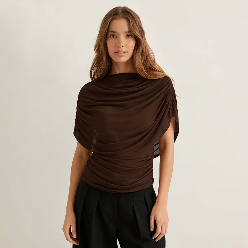 2026 Summer European and American Style Women's New Scarf Collar Draped Sleeveless Slim Top