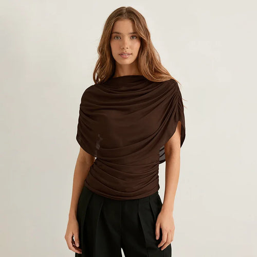 2026 Summer European and American Style Women's New Scarf Collar Draped Sleeveless Slim Top