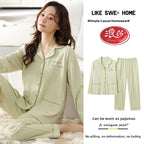Spring Autumn Loose Long Sleeve Sleepwear Thin Home Clothes Set for Women Cotton Comfortable Home Suit Large Size Options
