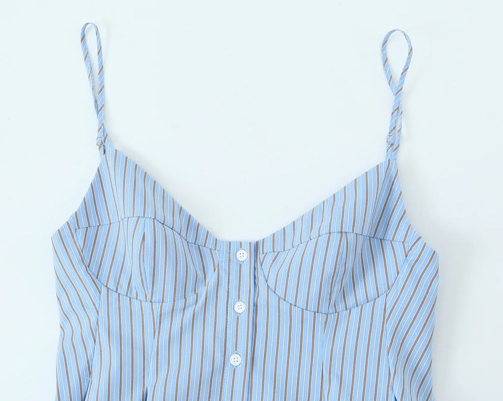 DEEABAE Korean Style Contrast Striped Vest Suspenders Summer Slim Fit Single-breasted Outer Wear Layered Top