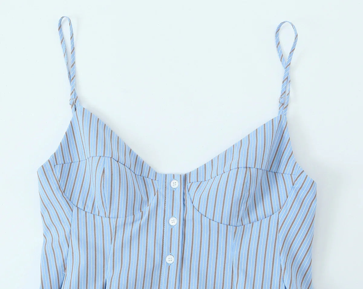 DEEABAE Korean Style Contrast Striped Vest Suspenders Summer Slim Fit Single-breasted Outer Wear Layered Top