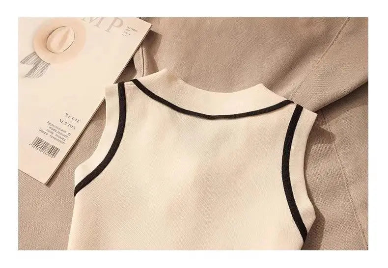 Women Summer Simplicity Office Lady Solid Color Polo Collar Knitting Tank Top Ladies Fashion All-match Trend Sleeveless Tops