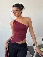Women's Sexy One Shoulder Asymmetry Hem Crop Top Shoulder Knot Desigh Backless Slim Fit Cami Top streetwear 2025 Summer