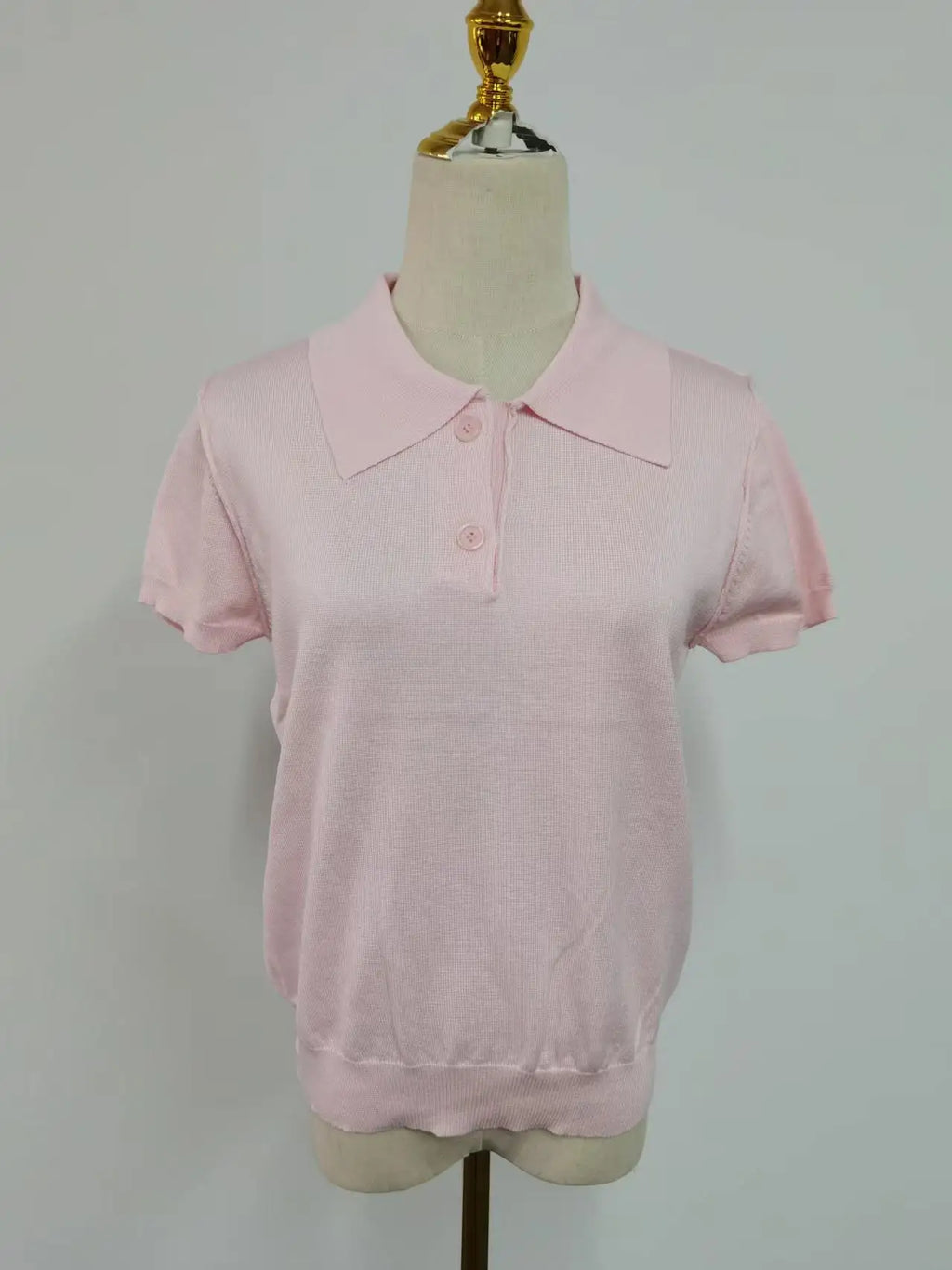 Pink Polo Knitted T-shirt Women Tops Short Sleeve Shirts 2025 New Spring Summer Shirt for Women Clothing