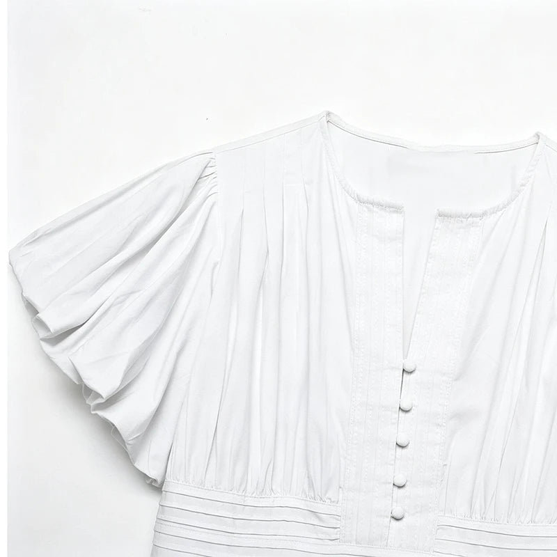 LIMO 2026 Women White Ruffle Sleeve Peplum Blouse V-Neck Elastic Waist Elegant Casual Top