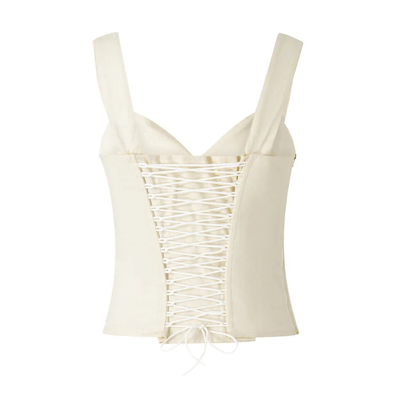 100% Cotton Corset Top Women Breathable Slim Bustier Front Zipper Double Straps Faja Moldeadora Elegant Office Daily Wear Vest