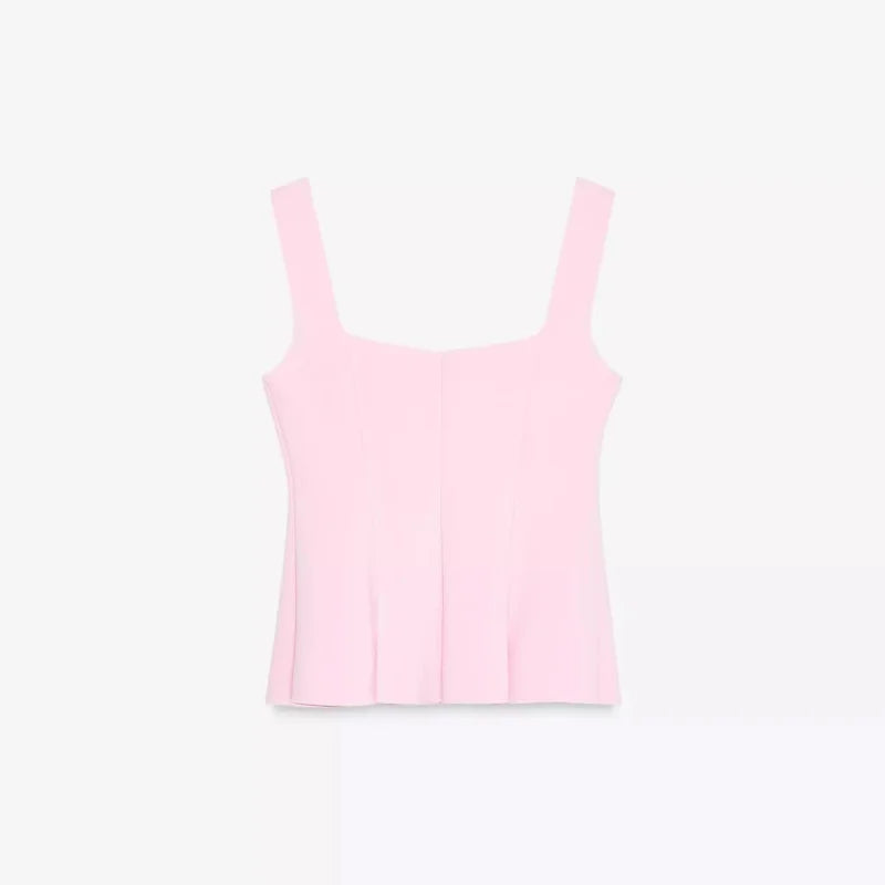 Sweet Style Women's Elastic Vest Strap Top New Summer 2025 Short Skirt Style Hem Single Button Fastening Regular Thickness