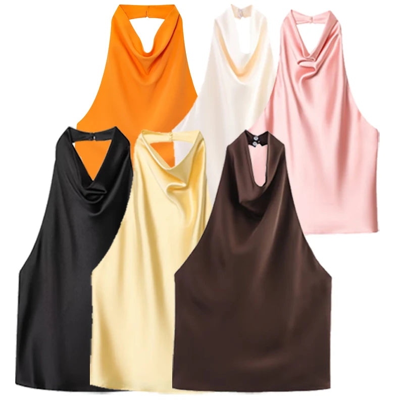 Women Halter Satin Women Tops