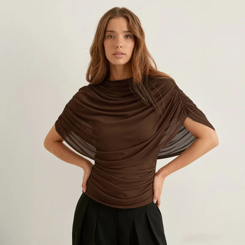 2026 Summer European and American Style Women's New Scarf Collar Draped Sleeveless Slim Top