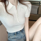Slim Fit Ice Silk Knitted Short Sleeve  Shirt Women's Base Layer Top Korean Style Commute Fashion Summer T-Shirt