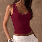 High Quality Y2K Crop Top Diamond Inlaid Cotton Sleeveless Vest Knitted Elegant Camisoles Girl
