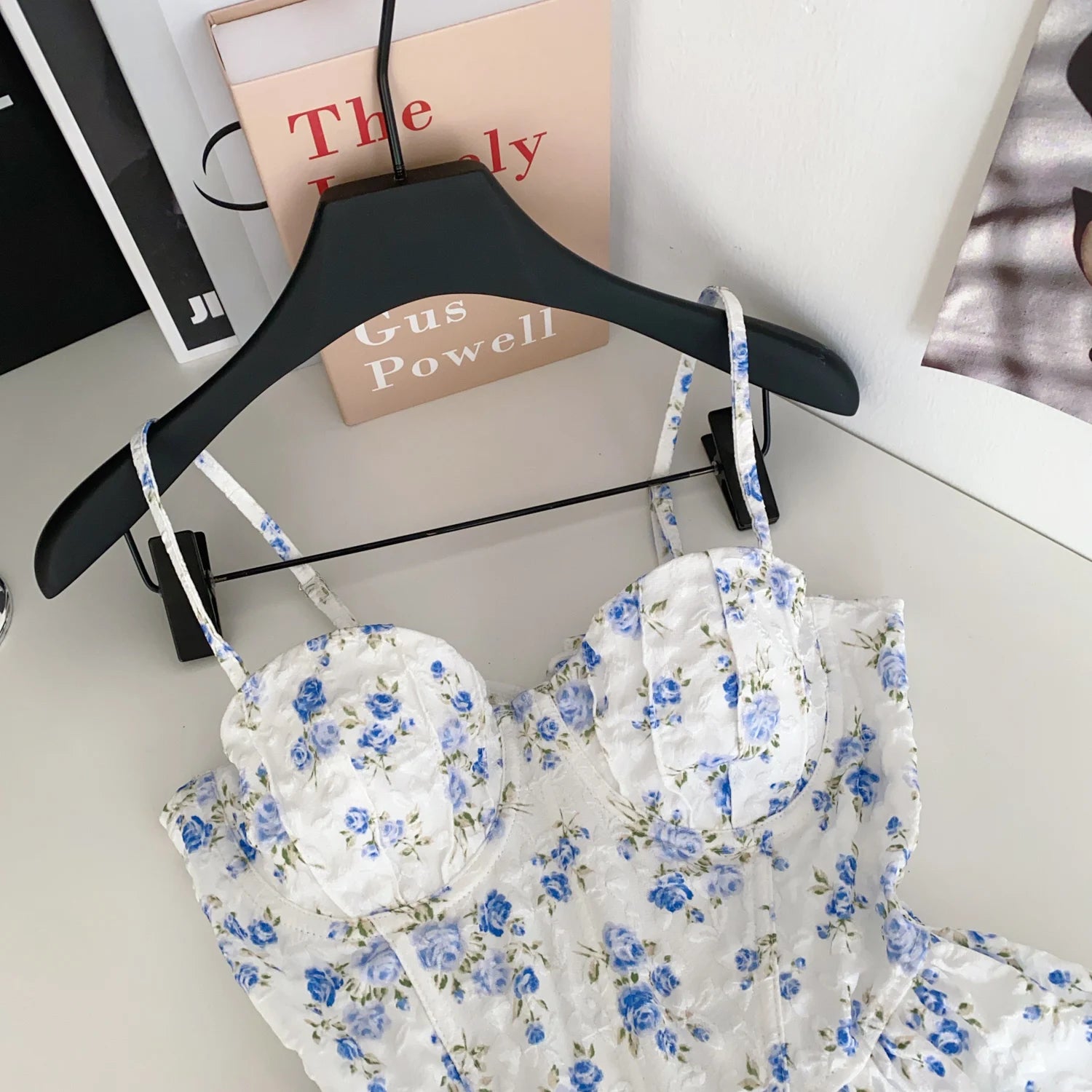 Sweet Spicy Floral Print Crop Top Women's Summer Pure Desire Versatile Bell Bottom Sleeveless Vest Belted Waist Halter Neck
