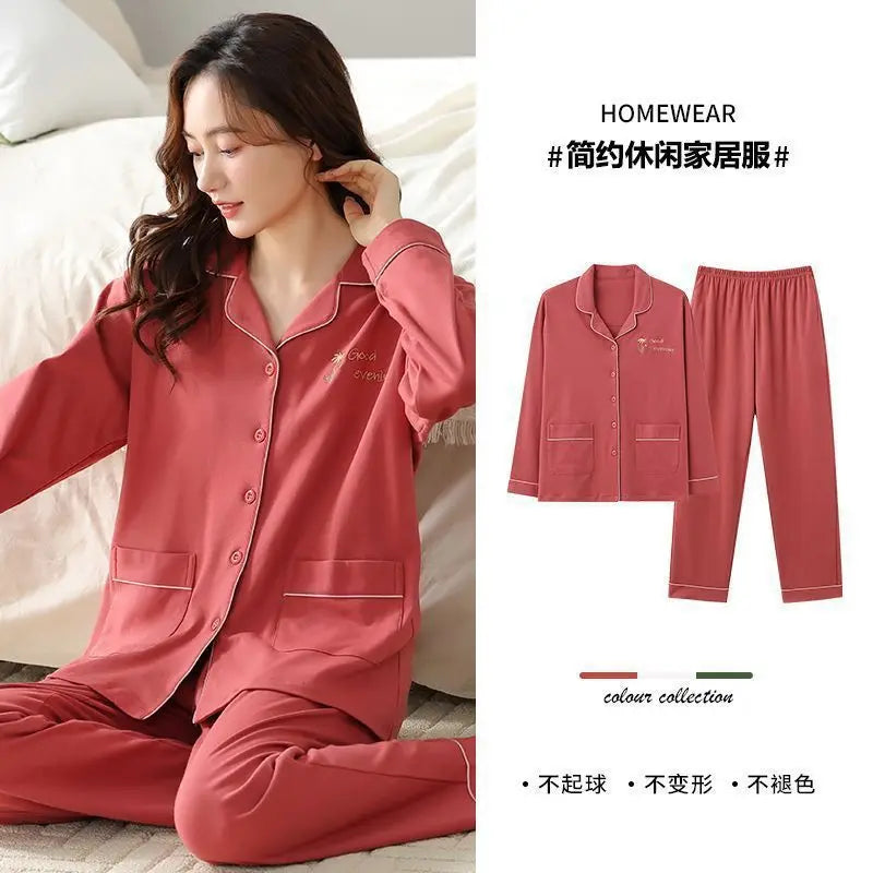 Spring Autumn Loose Long Sleeve Sleepwear Thin Home Clothes Set for Women Cotton Comfortable Home Suit Large Size Options