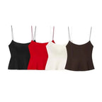 Y2K Slim Fit Crop Top Sleeveless Solid Color Camisole Top Elastic Flared Hem Open Back Top Women Spring Summer Streetwear