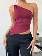 Women's Sexy One Shoulder Asymmetry Hem Crop Top Shoulder Knot Desigh Backless Slim Fit Cami Top streetwear 2025 Summer