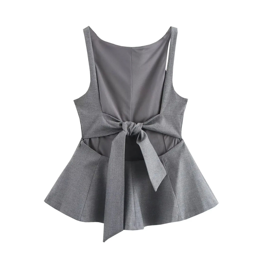 BSAY Top for Women Fashion Autumn Winter New Backless Bow Side Zip Blouse Street Clothing Vest Tank Chic Ladies Crop Tops Mujer