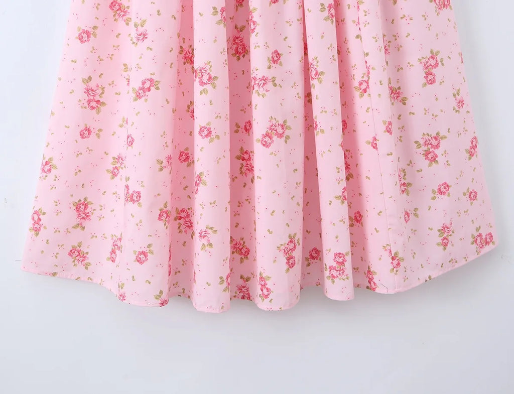 Summer New Gentle Sweet Floral Long Dress Vacation Style Wrap Waist Strapless Cotton Polyester Gown High Waist Maxi Dress