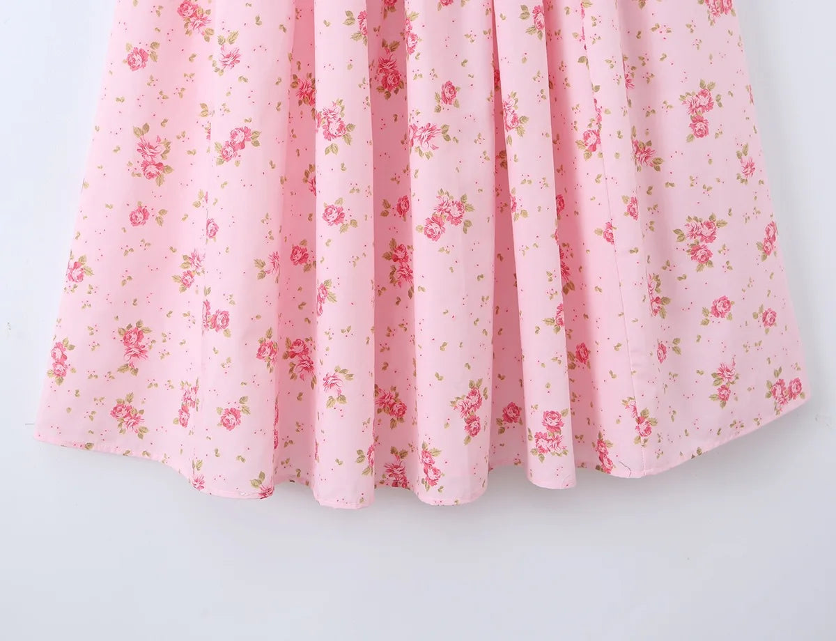 Summer New Gentle Sweet Floral Long Dress Vacation Style Wrap Waist Strapless Cotton Polyester Gown High Waist Maxi Dress