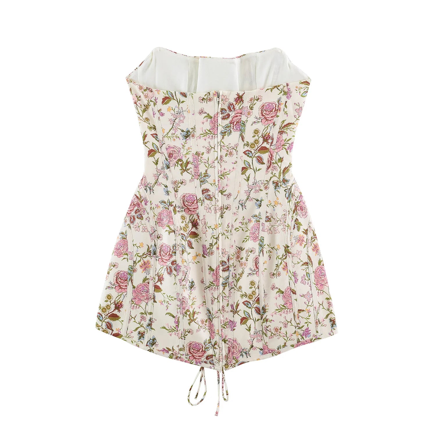 2026 Summer Women's French Elegant Sleeveless Lace-up Wrap Frock Gown Lady Vintage Backless Floral Print Cropped Mini Dresses