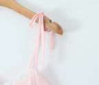 Women Sexy Pink White Jacquard Floral Bow Lacing Up Sling Dress Low Waist Spliced Lace Ball Gown Mini Dresses Party Robe