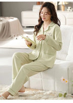 Spring Autumn Loose Long Sleeve Sleepwear Thin Home Clothes Set for Women Cotton Comfortable Home Suit Large Size Options
