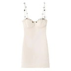 Sexy Beige Appliques 3D Flower Strap Bra Chest Corset Style Sling Dress Women Skinny Package Hips Mini Short Dresses Femme Robe
