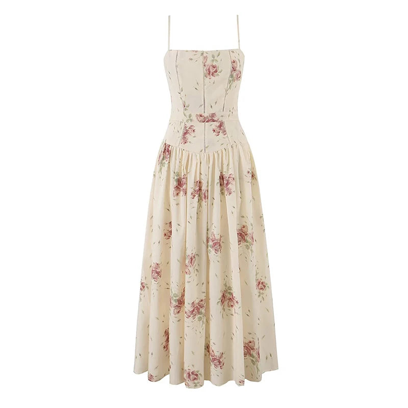 YENKYE Sexy Spaghetti Straps Floral Print Long Dress For Women Summer Boho Vacation Party Dresses Maxi Sundress