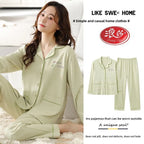 Spring Autumn Loose Long Sleeve Sleepwear Thin Home Clothes Set for Women Cotton Comfortable Home Suit Large Size Options