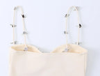 Sexy Beige Appliques 3D Flower Strap Bra Chest Corset Style Sling Dress Women Skinny Package Hips Mini Short Dresses Femme Robe