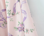 2025 Romantic Pink Floral Print Bow Ruched Bra Chest Sling Dress Women Low Waist Fold Swing Lace Lining Midi Long Dresses Robe