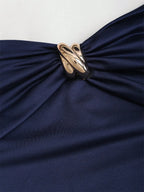 Women's Sexy Off-Shoulder Pleating Metal Buckle Decor Crop Top Casual Slim Fit Strapless Solid Color Top Summer 2026