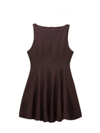 HH Women Summer Sexy Sleeveless Solid Casual Mini Dress Female Vintage Chic High Street Slim Rear Zipper Pleated Dress