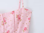 Summer New Gentle Sweet Floral Long Dress Vacation Style Wrap Waist Strapless Cotton Polyester Gown High Waist Maxi Dress