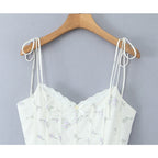 Sweet Girl Lace Spliced Floral Print Sexy Spaghetti Straps Dress Women V Neck Low Waist A-line Mini Summer Dresses Party Vestido