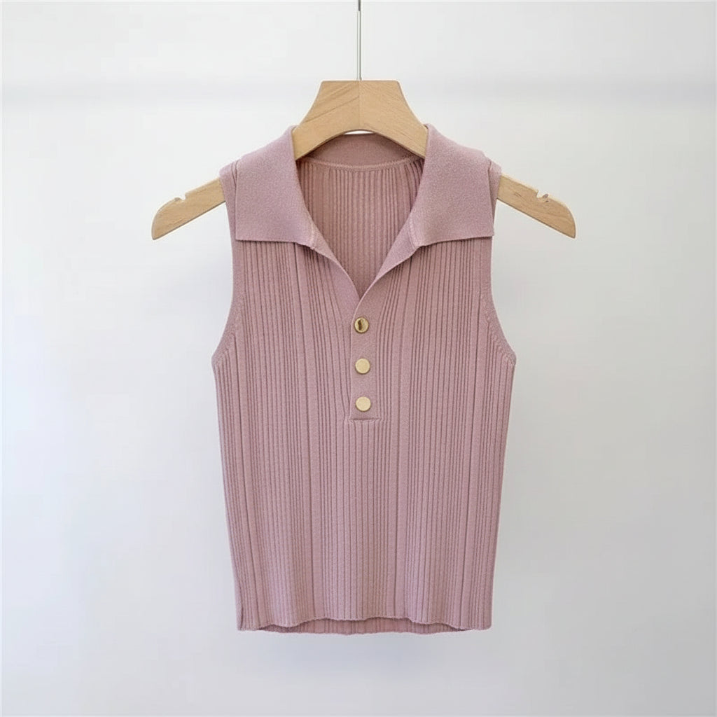 Zjaiss 2026 Spring Summer Slim Versatile Camisole Women's Polo Lapel Tank Tops Vest Ice Silk Knit Sleeveless Tops