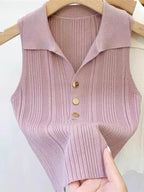 Zjaiss 2026 Spring Summer Slim Versatile Camisole Women's Polo Lapel Tank Tops Vest Ice Silk Knit Sleeveless Tops