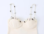 Sexy Beige Appliques 3D Flower Strap Bra Chest Corset Style Sling Dress Women Skinny Package Hips Mini Short Dresses Femme Robe