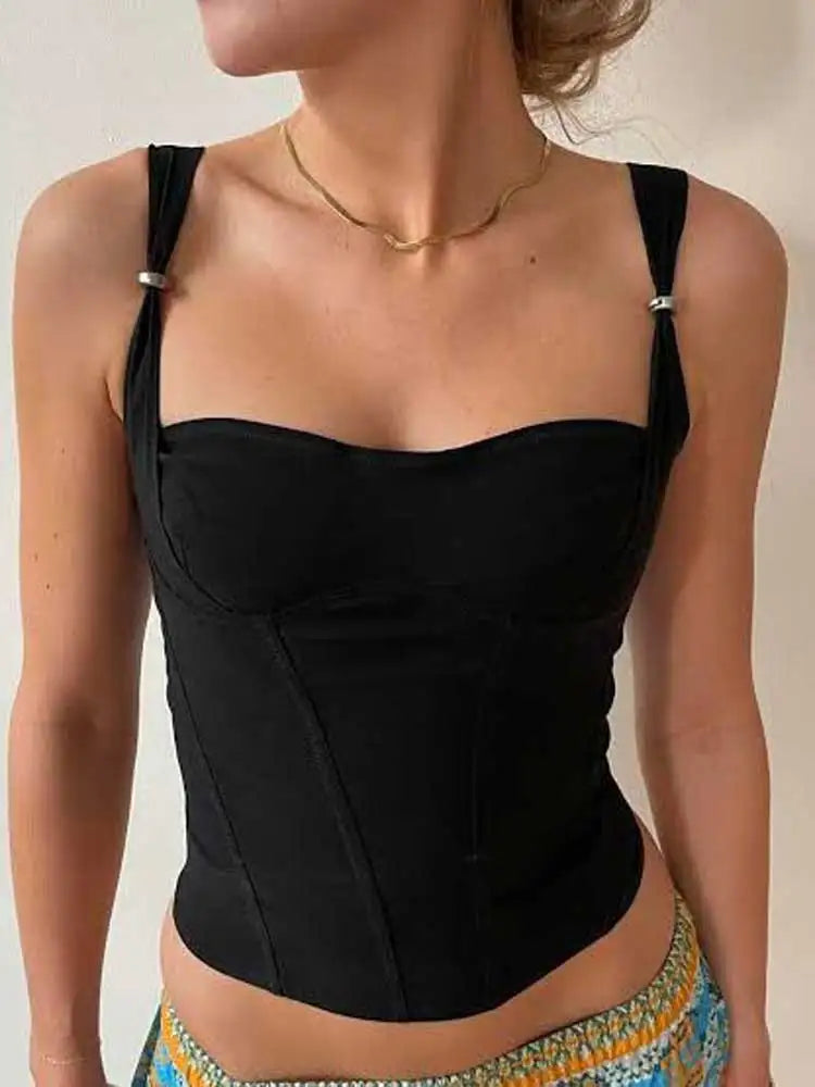 Boho Inspired black Stretchy comfy corset top Adjustable straps Bodycon fit summer Camis tops new sexy women tank tops Y2k tops