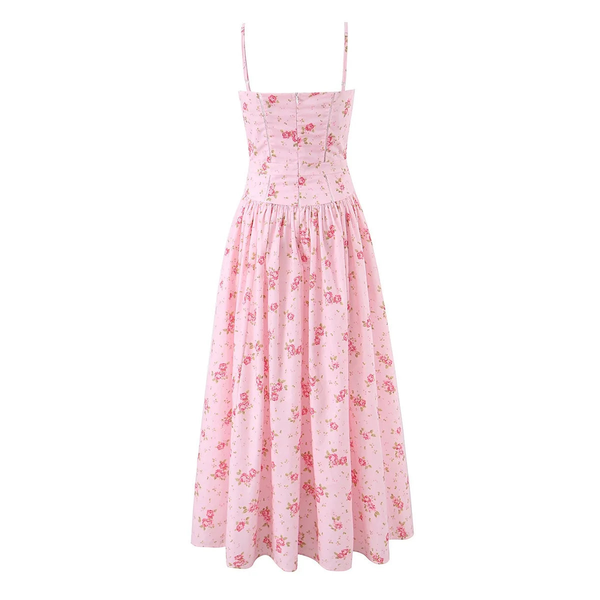 Summer New Gentle Sweet Floral Long Dress Vacation Style Wrap Waist Strapless Cotton Polyester Gown High Waist Maxi Dress