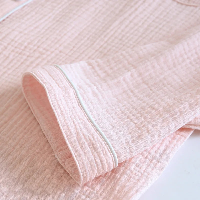 Cotton Lapel Pajama Set for Women Thin Plus Size 3xl Long Sleeved Long Pants Home Wear Clothes Solid Color Conjunto Femenino